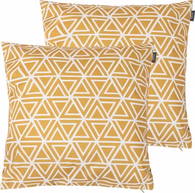 ICON Set of 2 Yellow Graphic Print Waterproof Outdoor Cushions, W/D/H: 43 x 43 x 43 cm