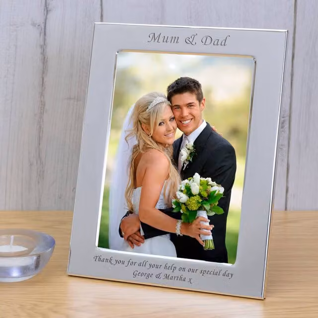 Uniqueful Personalised Silver Plated Rectangular Picture Frame for Mum and Dad, Wedding or Anniversary Gift, W/H: 17.8 x 12.7 cm