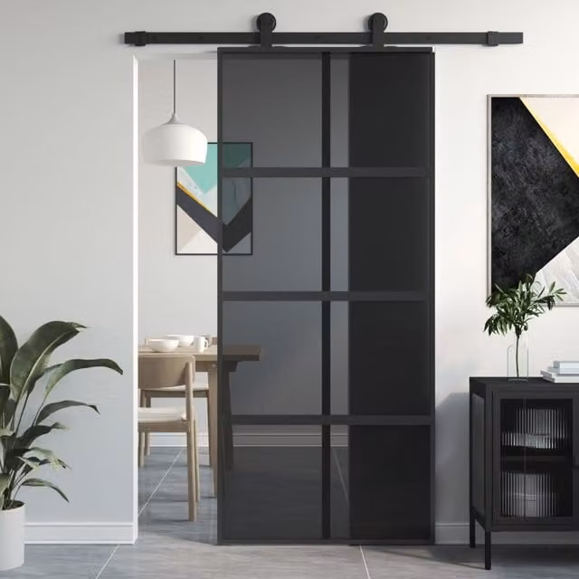 Berkfield Home Modern Black Sliding Door with Transparent Tempered Glass and Aluminium, W: 90 cm, H: 205 cm