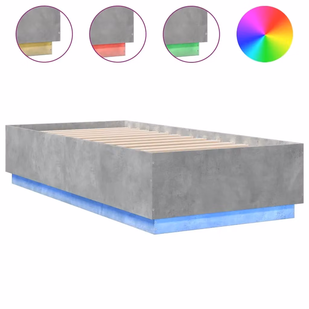 Berkfield Home Modern Bed Frame with LED Under-Bed Lighting and USB Charging Port in Concrete Grey, W/D/H: 100 x 200 cm – 2
