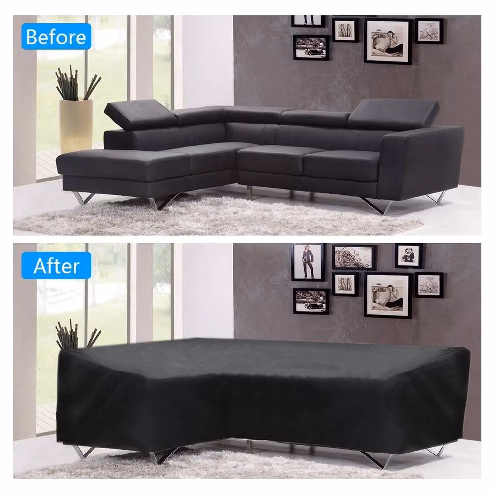 NESTLUNE Black L-Shape Rattan Corner Sofa Furniture Cover, W/D: 100 x 100 cm – 3