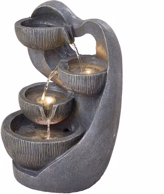PAWNORA Electric Garden Water Fountain in Grey, Modern Polyresin Freestanding Design, W/D/H: 45.0 x 29.0 x 20.0 cm – 1