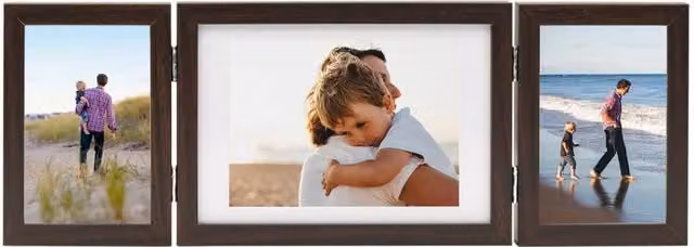 Berkfield Home Trifold Photo Frame Collage in Dark Brown, W: 22 cm, H: 15 cm