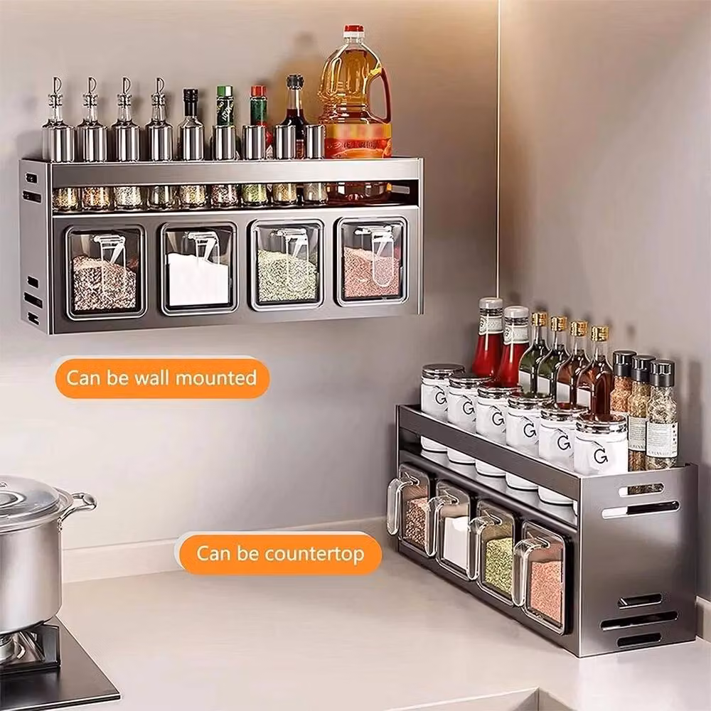 Havendro 5-Grid Metal Kitchen Spice and Sauce Rack in Matt Grey – 3