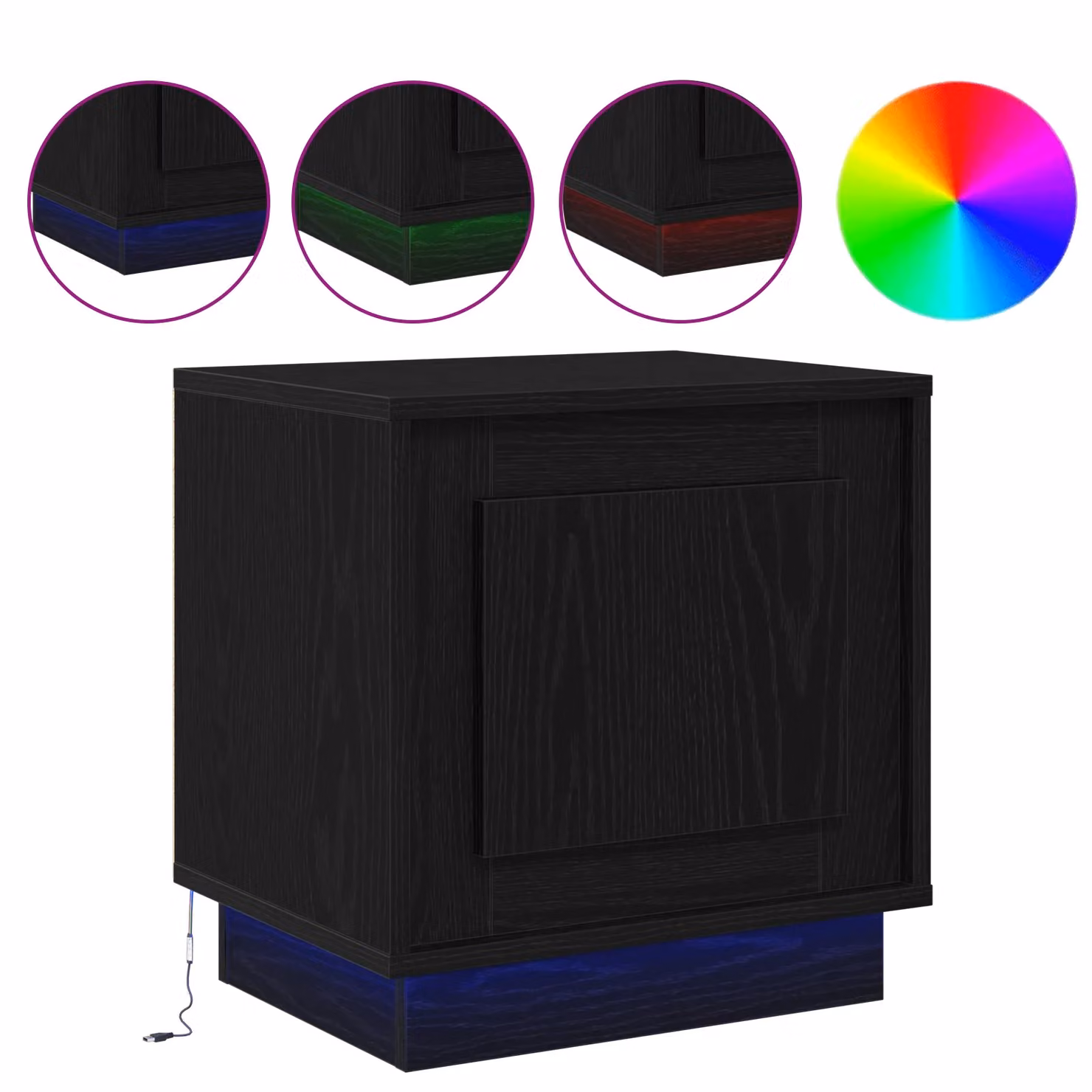 Berkfield Home Set of 2 Modern Black Oak Bedside Cabinets with Integrated LED Lights, W/D/H: 44 x 34 x 45 cm – 4