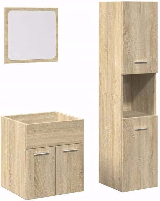 Berkfield Home 3 Piece Modern Bathroom Furniture Set in Sonoma Oak and Beige