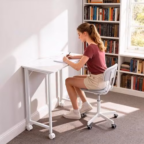 HOMCOM Folding Computer Desk with Castors in White – 5