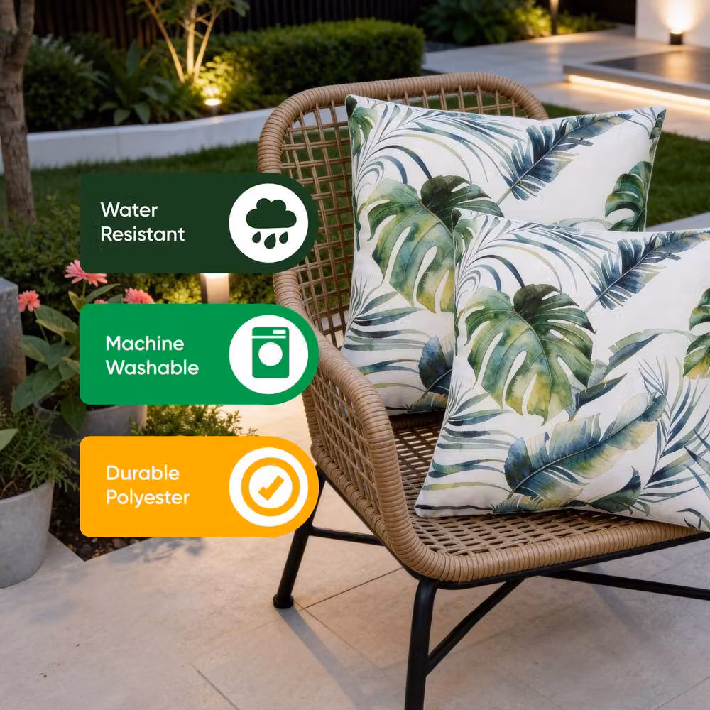Gardenwize Pack of 2 Square Floral Botanical Leaf Outdoor Scatter Cushions in Green and Multicolour – 4