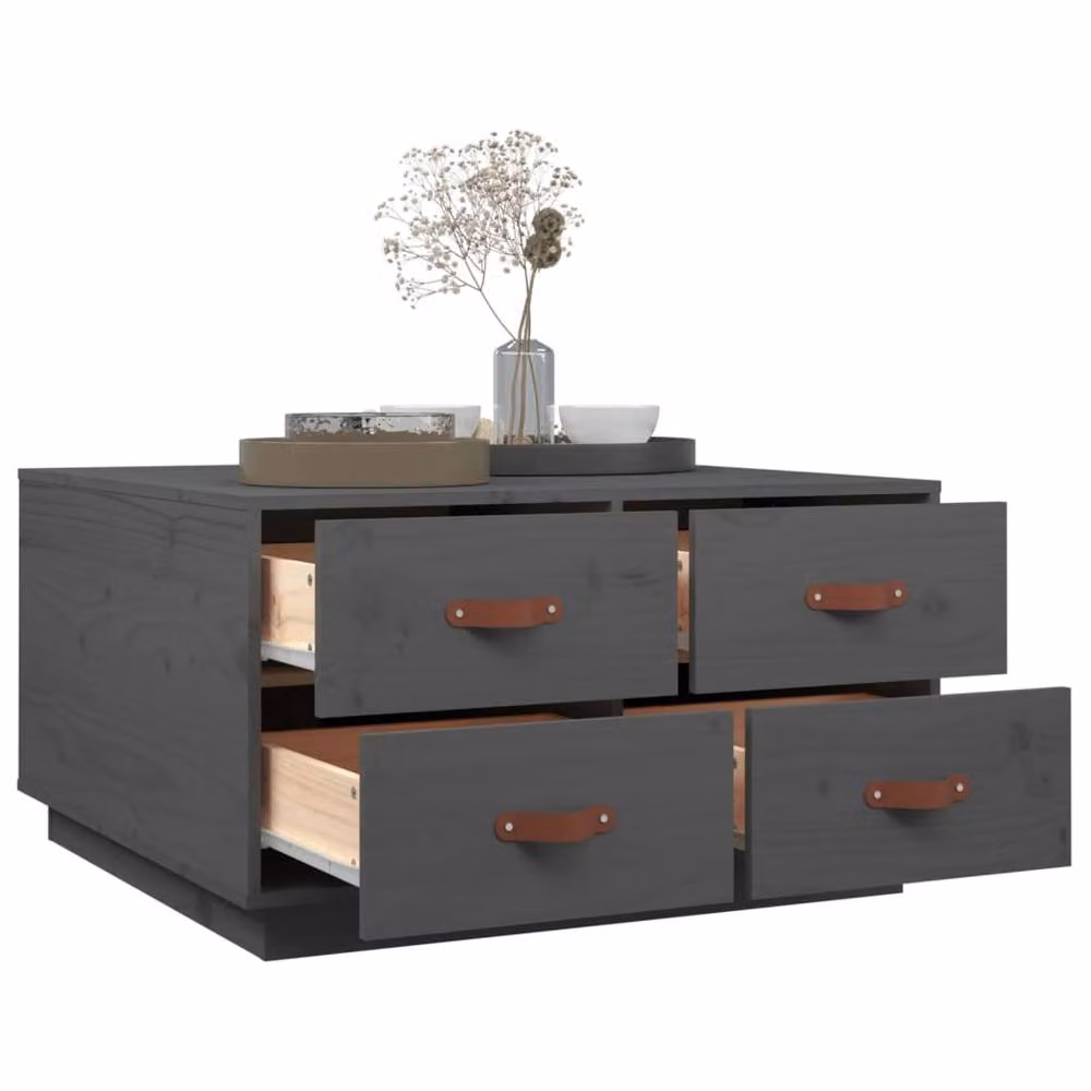 Berkfield Home Grey Rustic Solid Pine Square Coffee Table W/D/H: 80 x 80 x 45 cm – 3