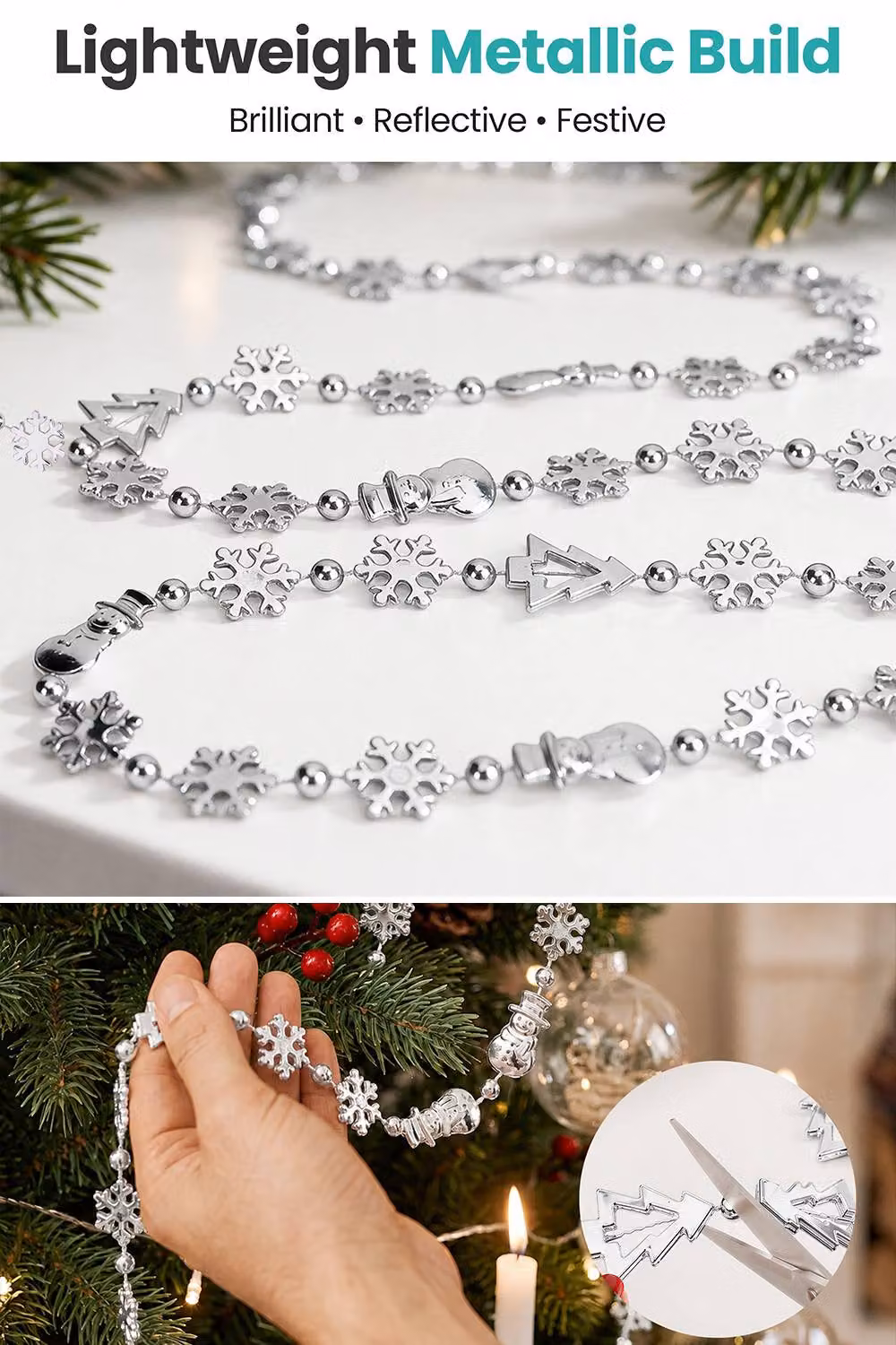 Neel Blue Christmas Bead Chain Garland with Silver Snowflake and Tree Motifs – 4