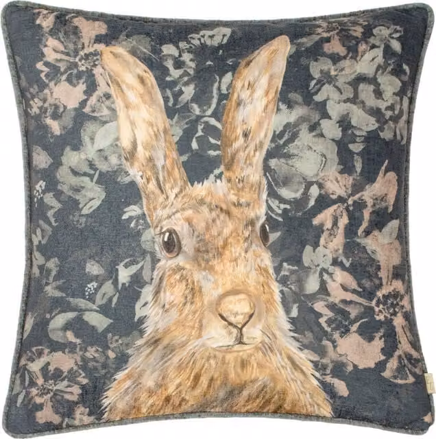 Terrys Blue Floral Velvet Square Cushion W/D/H: 43 x 43 x 43 cm