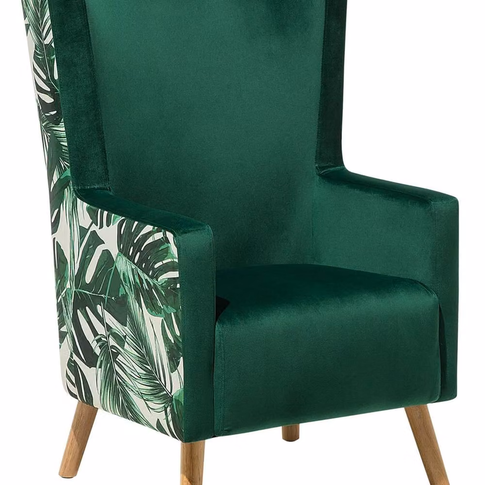 Wyld and Coco Retro Wingback Armchair in Deep Green Velvet with Rubberwood Legs – 2