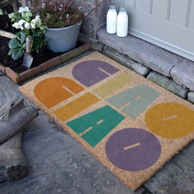 Artsy Mats Elizabeth Olwen Ciao Ciao Coir Doormat in Brown and Multicolour, W: 90 cm, D: 60 cm – 1