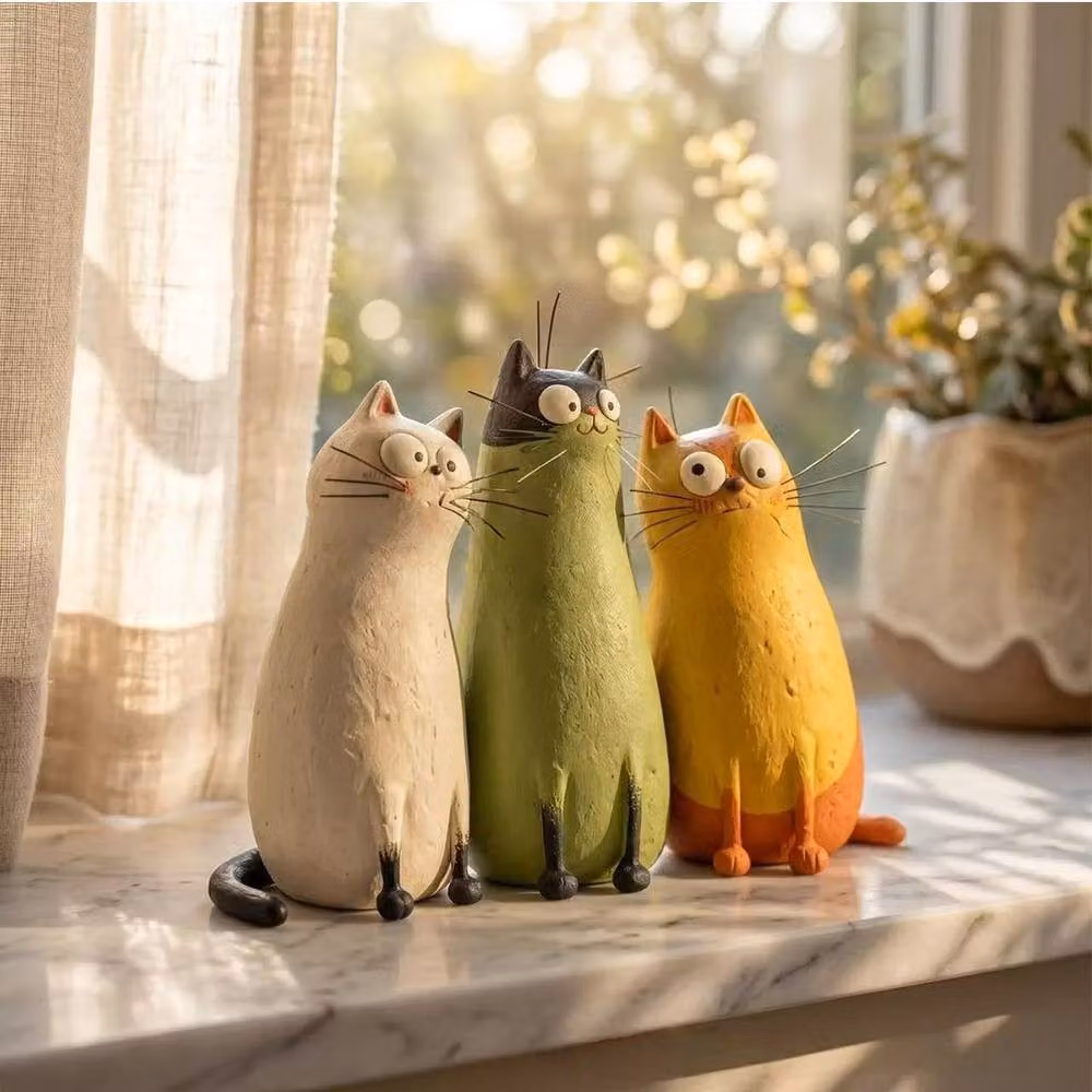 Quipulse Green Resin Cat Shaped Decorative Vase Ornament for Tabletop – 3