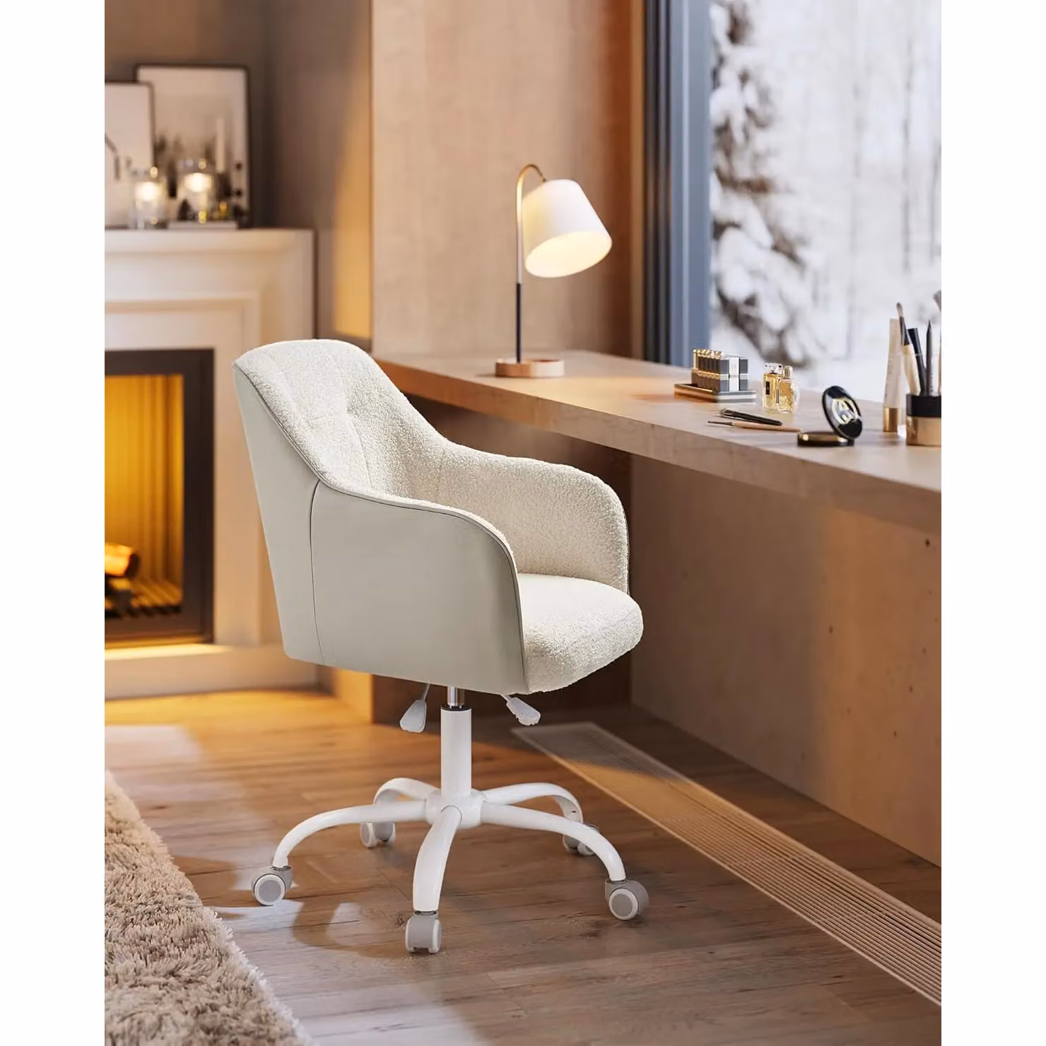 SONGMICS Ergonomic Swivel Chair with Armrests in Light Beige for Home Office and Study – 2