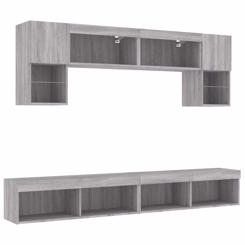 Berkfield Home 6 Piece Modern TV Wall Unit Set with Integrated LED Lighting in Grey Sonoma Matt Finish – 4