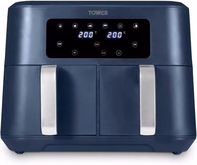 Vortx 8.5L Dual Basket Digital Air Fryer with Chrome Trim in Midnight Blue