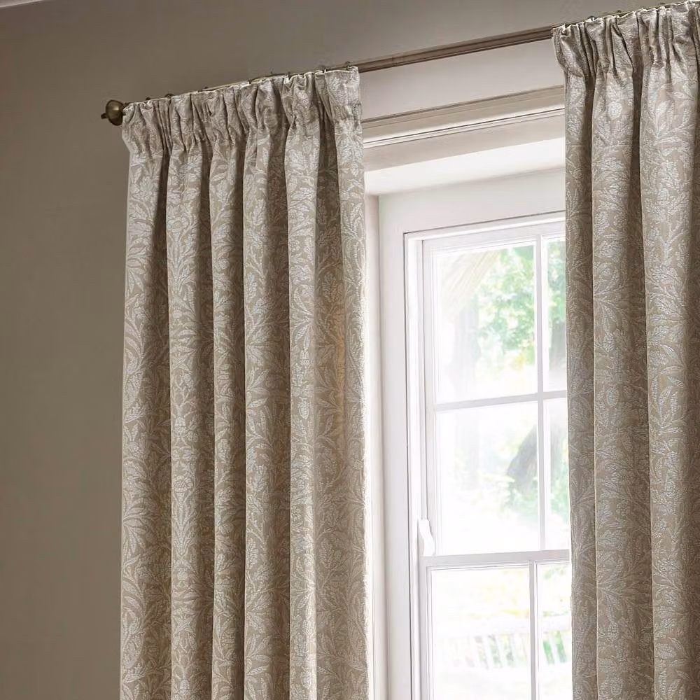 Morris & Co Acorn Tonal Matt Jacquard Pencil Pleat Curtains in Beige, Width: 229 cm, Drop: 229 cm – 3