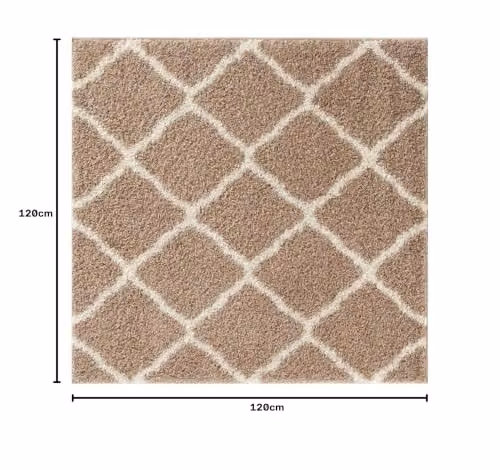 THE RUGS Modern Moroccan Shaggy Square Area Rug in Beige and White, W/D: 120 x 120 cm, Height: 3 cm – 2