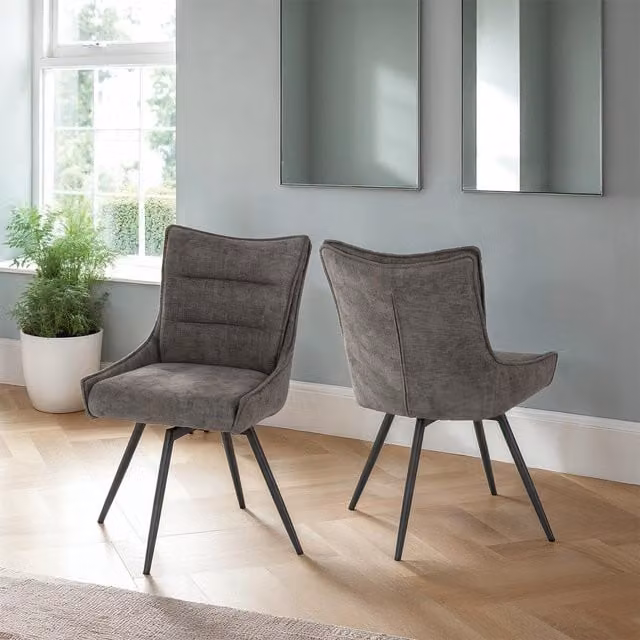 Seconique Lewis Modern Swivel Dining Chair in Grey Fabric with Metal Frame