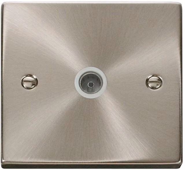 SE HOME White and Silver Satin Brushed Chrome 1 Gang Single Surface Mount Coaxial TV Socket