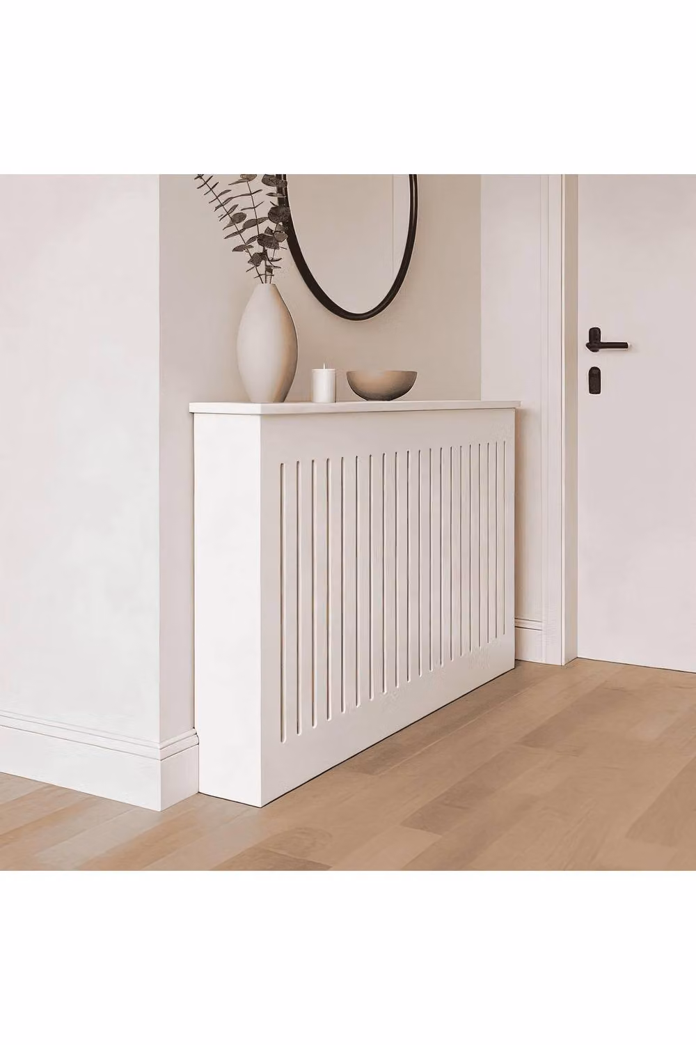 Home Source Loxley Large Radiator Cover in White MDF Wood with Modern Striped Design, W/D/H: 150 x 19 x 82 cm – 2