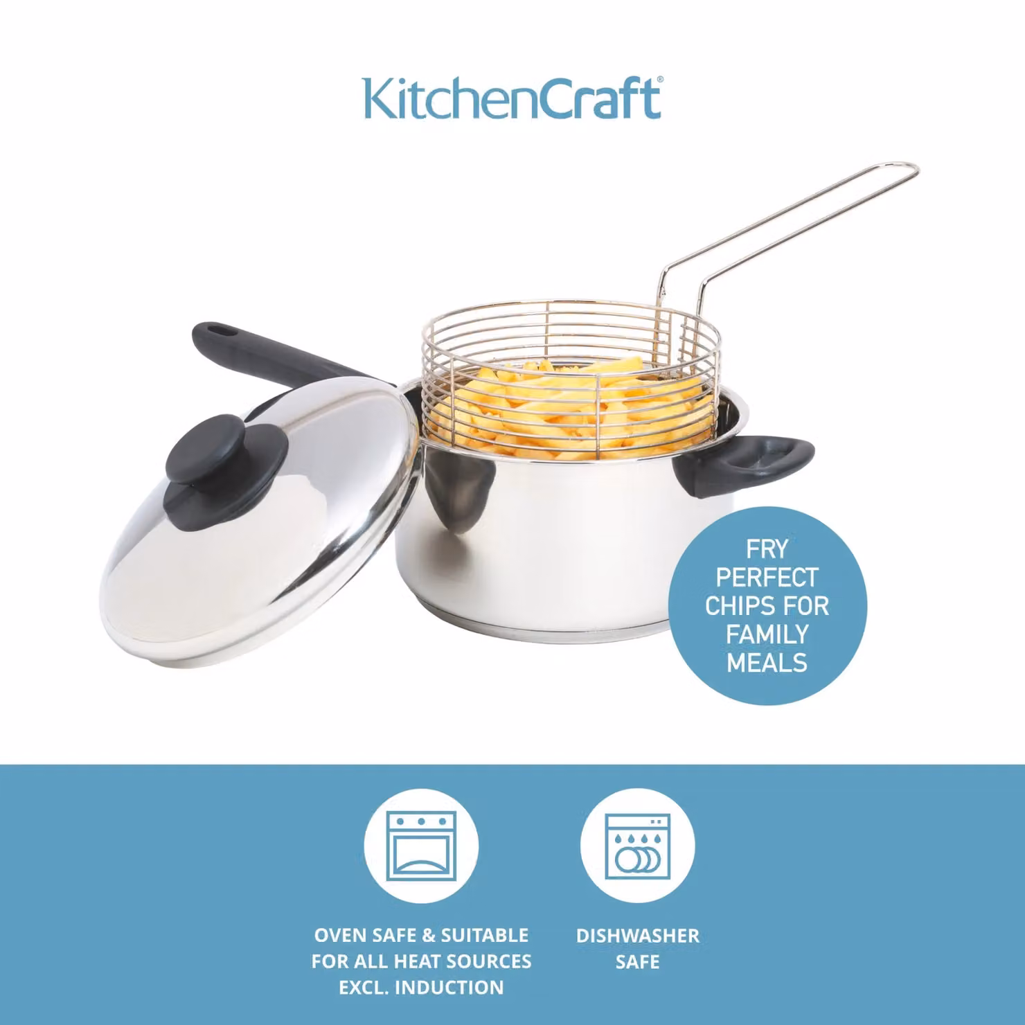 KitchenCraft Stainless Steel Large Chip Fryer and Basket in Silver – 6