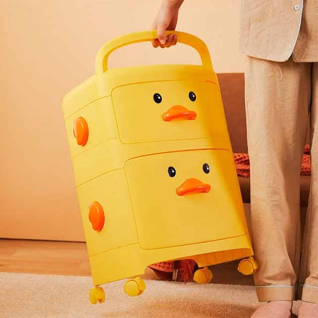 Livingandhome Duck Toy Storage Trolley with Drawers for Childrens Rooms in Yellow
