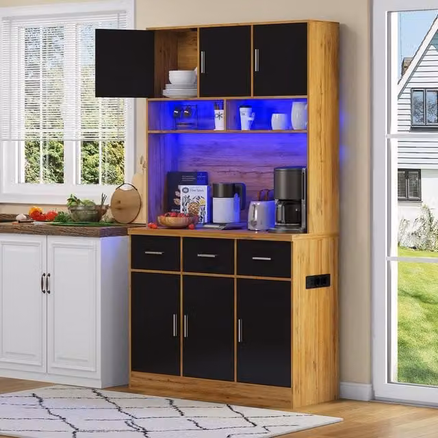 BTM Modern Kitchen Tall Cabinet Pantry with Integrated Lighting and Charging Station in Sand – 1