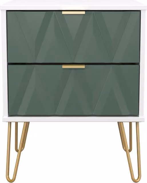 Ready Assembled 2 U Dallas 2 Drawer Bedside Cabinet in Green and Gold – 1
