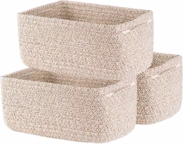 Kelvenix Small Brown and Beige Woven Rope Storage Baskets