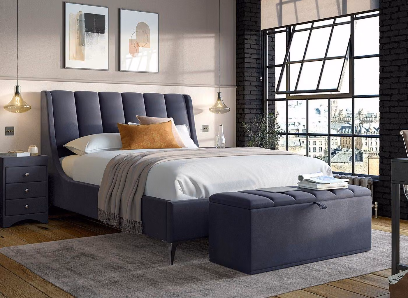 Dreams Enzo Upholstered Ottoman Bed Frame in Grey Silver Fabric