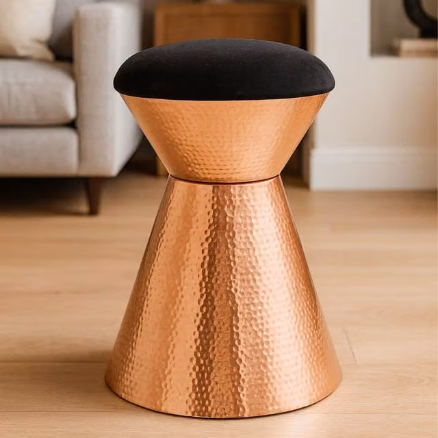 Orsina Black and Gold Velvet Cylindrical Stool with Metal Frame – 1