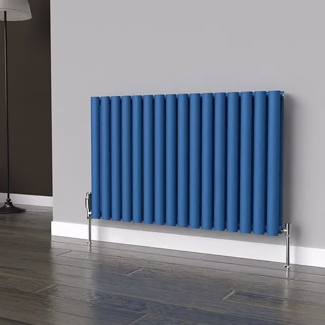 Lux Heat Oval Horizontal Coloured Double Radiator in Galaxy Blue, W: 96 cm, H: 60 cm