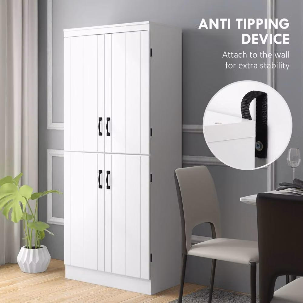 Wyld Haus Nahado 4 Door Tall Kitchen Cupboard in White with 6 Internal Shelves – 4