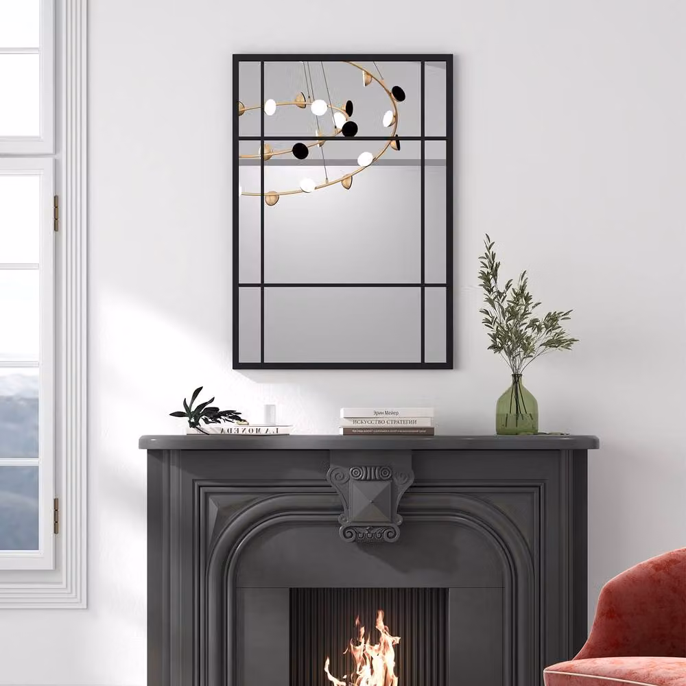 Costway Modern Rectangular Wall Mounted Decorative Mirror in Black, W: 100 cm, H: 70 cm – 6