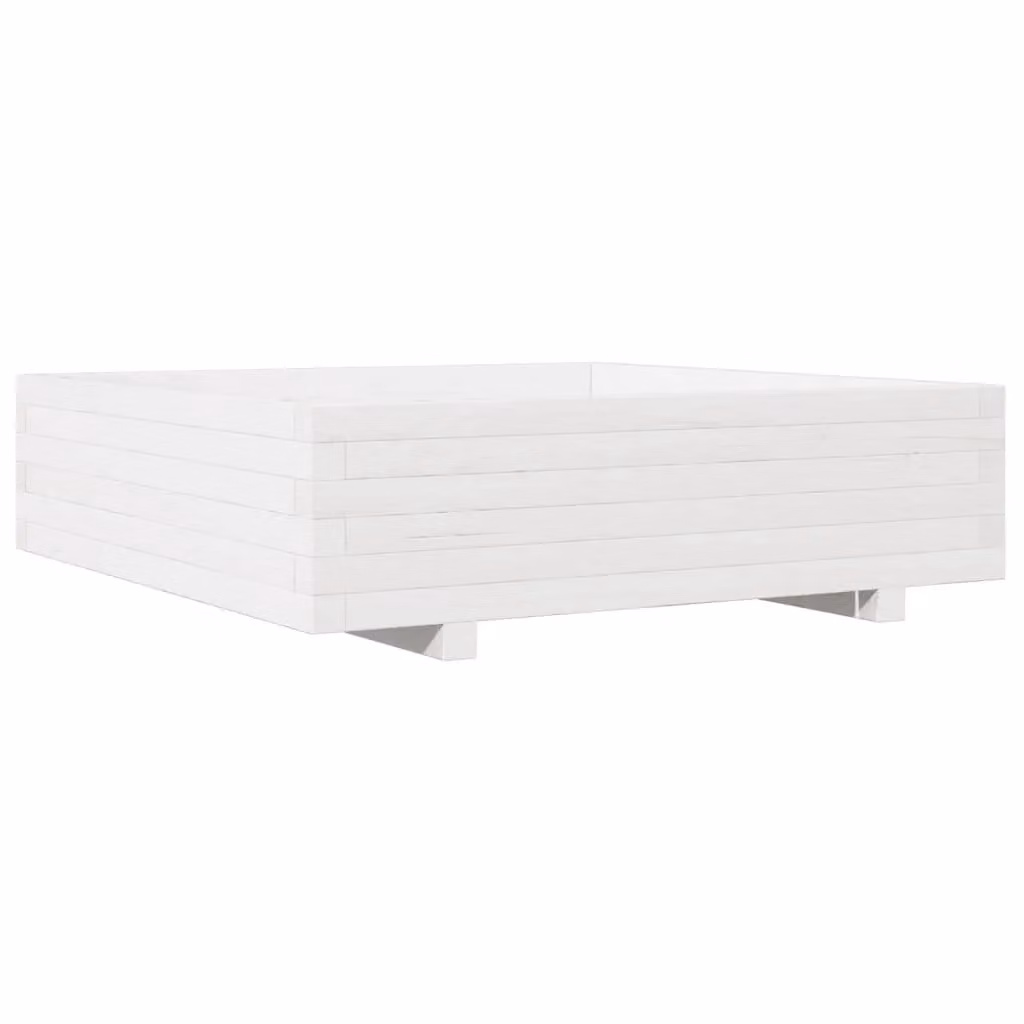 Berkfield Home White Solid Wood Pine Garden Planter Tub W: 90 cm, D: 90 cm, H: 26.5 cm – 2
