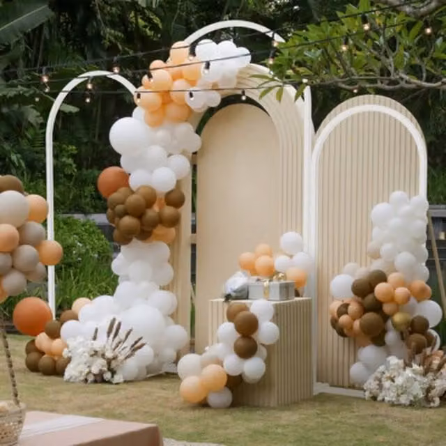 NESTLUNE Set of 3 Metal Wedding Arch Balloon Frame Backdrop Stands in White, W/D/H: 100 x 15 x 100 cm – 1