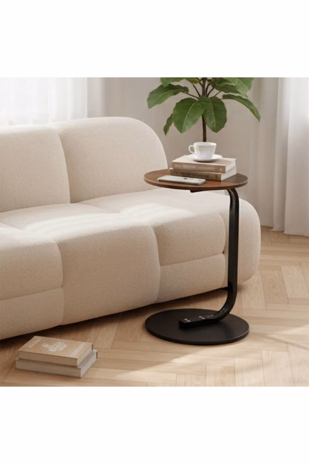 H&O Direct Modern Round Metal Side Table with MDF Tabletop in Black and Brown – 3