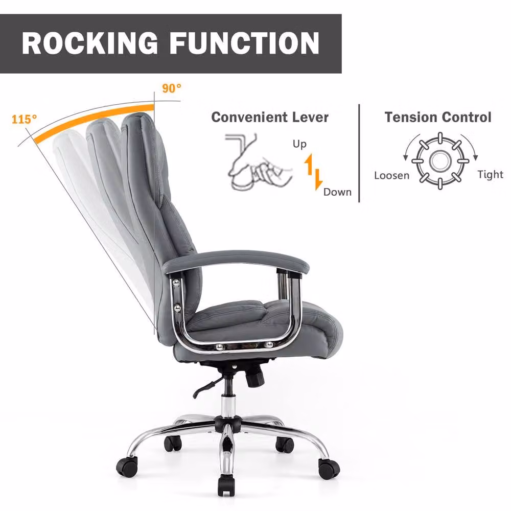 Costway Modern Grey PU Leather Executive Office Chair with Headrest and Armrests – 2