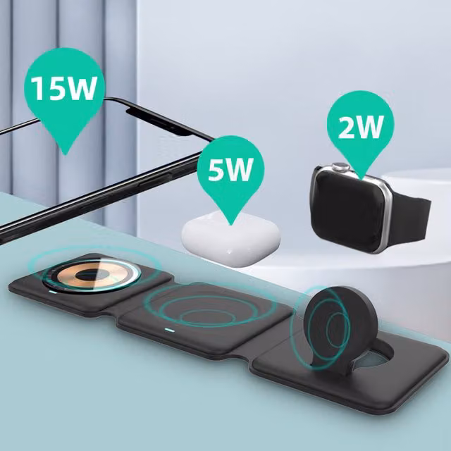 Sensei 3 in 1 Foldable Wireless Charger with USB-C, Black