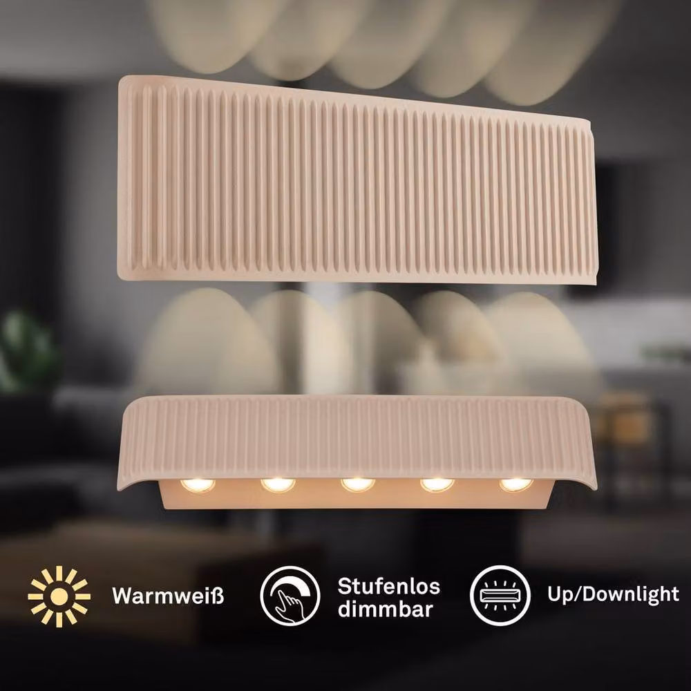 Briloner Rechargeable LED Wall Light in Beige, Dimmable Touch Control Up and Down Lighting, W/D/H: 28.5 x 9 x 4.5 cm – 2