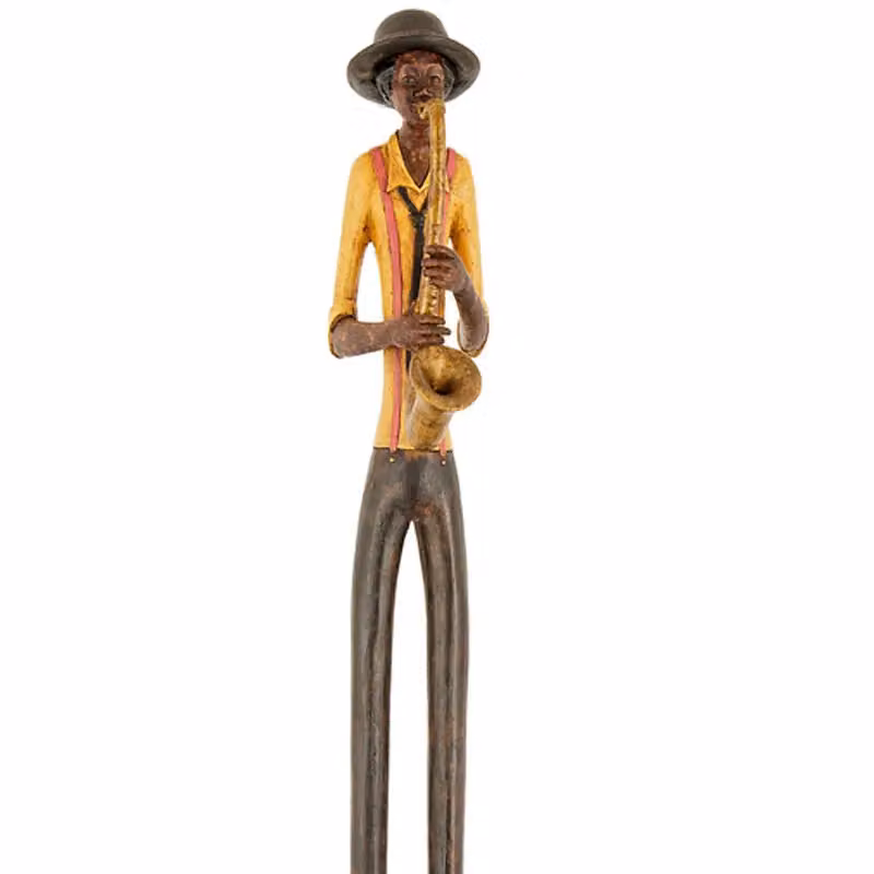 Love Lace Standing Jazz Band Saxophonist Figurine in Brown Wood Finish – 2