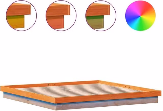 Berkfield Home Solid Wood LED Bed Frame in Wax Brown with Under-Bed Lighting and USB Charging Port, W/D/H: 200 x 200 cm