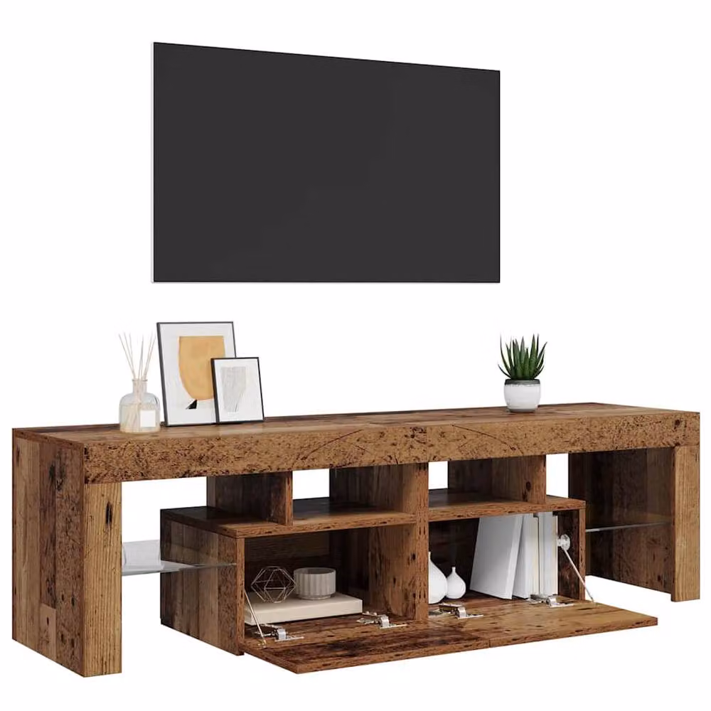 Berkfield Home TV Cabinet with LED Lights in Old Wood Brown, W: 140 cm, D: 36.5 cm, H: 40 cm – 5