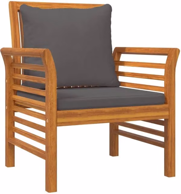 Berkfield Home Set of 2 Acacia Wood Sofa Chairs in Brown with Dark Grey Cushions