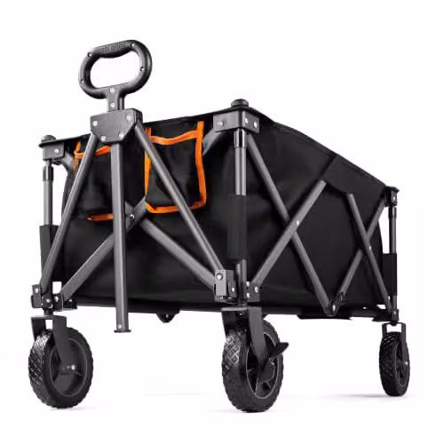 VonHaus Festival Cart on Wheels - Foldable Portable 120L Garden Trolley in Grey and Black – 1