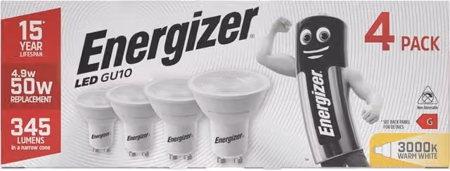 Energizer LED GU10 Warm White Reflector Light Bulbs, Pack of 4, 3000K