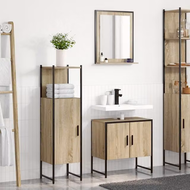 Berkfield Home 3 Piece Modern Bathroom Furniture Set in Sonoma Oak and Beige