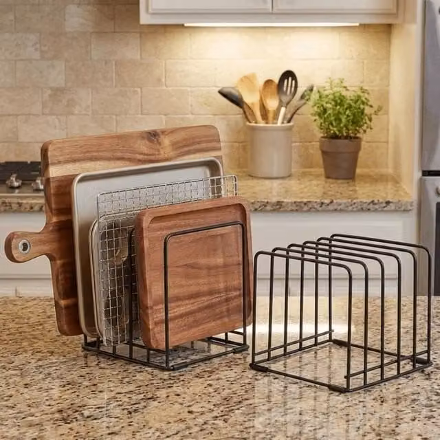 KORVIXA Black Metal Space Saving Pan Storage Rack – 1